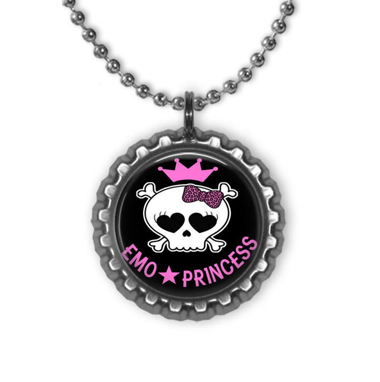 Emo Princess Black Bottle Cap Necklace on Luulla